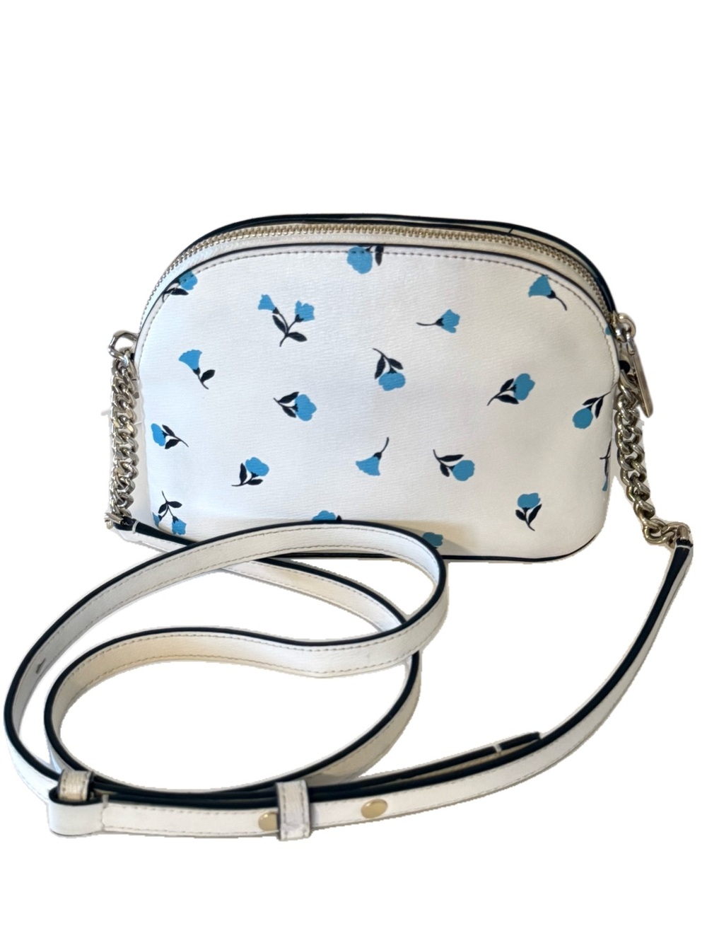Kate Spade Spencer Dainty Bloom Small Dome Bag Chain Crossbody White Blue Floral - Picture 15 of 17